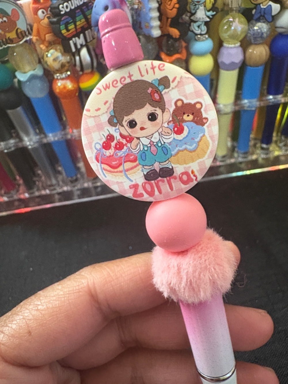 Sweet Life Pink Plush Top Pen - Cute Character Design Zorra